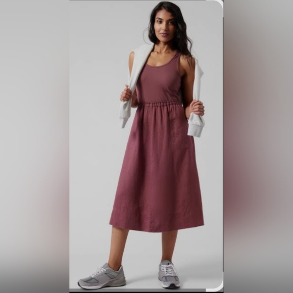 Athleta Baja Linen Midi Dress In Tawny Rose. Size M - Picture 1 of 11
